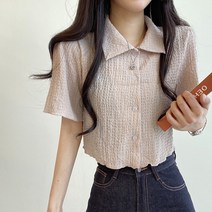 데일리 젤리 카라 크롭 반팔 블라우스