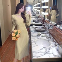 DFMEI 추동 니트 원피스 하프 슬림