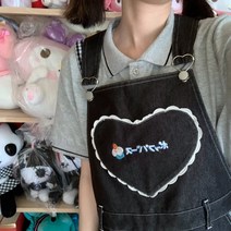 데님 멜빵치마 퍼프 버스 POPBUS 오리지널제작 케익 자수 사랑하트 러플 슬림핏 키커 보이는 원피스 2255145418
