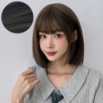 Routop 여성 가발 단발 학생단발 머리둘레 조절 가능 무광 머릿결, 흑갈색