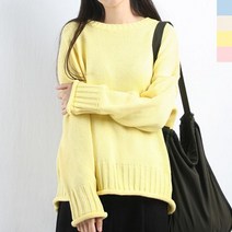 비비드 니트 여자여자한 컬러 라운드넥 봄여름가을룩