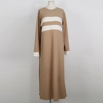 여성용 투톤 크림 배색 라운드 원피스
