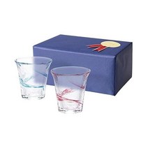 아데리아 츠가루 비도로 벚꽃 파도 술잔 65ml 2개입 세트 일본 니혼슈 글라스, 벚꽃 흘림/파도 소리