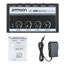 ammoon mh400 mx400 4 채널 믹서 믹싱 콘솔 전원 어댑터가 있는 초소형 저잡음 라인 모노 오디오 믹서, mh400 우리 플러그