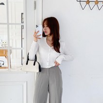 신세계TV쇼핑 [옷자락] 여자 세미크롭 오픈카라 버튼 슬림핏 뱀부 골지 니트