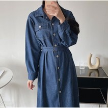 래피의류 데님 청 벨트 롱원피스