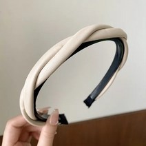 단발묶기 보브단발 붙임머리스타일링 Pu 가죽 꼰 머리띠 커피 베이지 블랙 트위스트 여자 헤어 밴드 악세서리, [15] PU Leather white, [15] PU Leather white