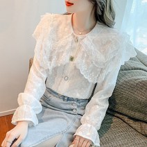 가을 프릴넥 초선 레이스 블라우스 양기녀