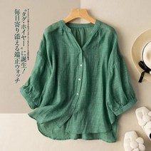 여름린넨셔츠 전문점 궤짝을 치우다 원서 여성의류 면린넨 칠부 소매 단아한 클래식 홍콩무드 와이드 루즈핏 3219302635