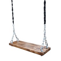 나무 그네 가정용그네 야외 놀이터 공원, 탄화 나무 60X20cm 2 미터 철 체인 야외 액세서