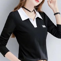 요모조모 2649 카라 넥 스트라이프 슬림 긴팔 티셔츠
