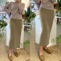 데일리앤 마리 가을 밴딩 잔골지 H라인 일자 트임 롱 스커트