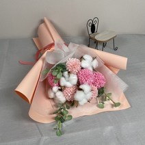 졸업식꽃다발 퐁퐁국화 비누꽃 목화 유치원 학교 졸업 기념일 여자친구 생일 선물 꽃다발, 아이보리