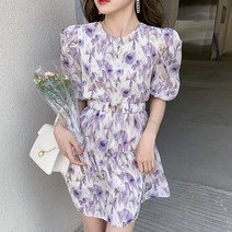 초비 꽃무늬 플라워 쉬폰 하객원피스 보라색 여름 휴양지 비치 44 66사이즈 키작녀쇼핑몰 르뚜앙