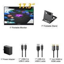 did모니터 휴대용 컴퓨터 모니터 PC 1920x1080 HDMI 1080P IPS WLED 컴퓨터 게임 디스플레이 173 인치 144Hz 120Hz, NO Leather Case+JP 플러그