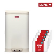 LOML 냄새차단 쓰레기통 페달 휴지통 29L 대용량 + 리필5매입, 베이지세트 (LD29B+L28R5)