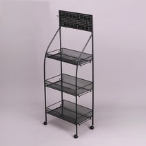 리우씨앤씨 편의점 진열대 과자 바퀴 달린 매대 수납대 이동식 철제 선반, 검은색, 1개