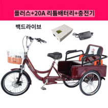 고령자용 세발자전거 전동보조 여객 화물겸용, 대형 20A 리튬배터리(60-70km 주행)