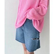 컷팅 트임 데님 청반바지 와이드 5부 4부 빅사이즈 여자 여성 여름 트임 빈티지 내추럴