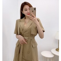 모노위크 당일배송 트렌치 더블버튼 허리스트랩 반팔 셔츠 자켓원피스