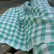 린넨100 퓨어 린넨 40리 14수 그린 네추럴 깅엄체크 고방체크 원단