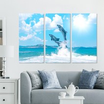 3분할 캔버스액자 시원한 그림 돌고래의 꿈 3set, 돌고래의 꿈 40x80(cm) 3개