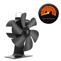 6 블레이드 열 공급 난로 팬 블랙 벽난로 로그 우드 버너 에코 팬 조용한 홈 벽난로 팬 효율적인 열 분배, With Thermometer
