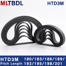 HTD 3M 타이밍 벨트 180/183/186/189/192/195/198/201mm 6/9/10/15mm 너비 고무 폐쇄 루프 동기식 피치 3mm, 02 10mm_02 183mm_01 2 개