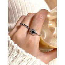 실버925 미니 오닉스 블랙 유화 꽈배기 꼬임 레이어드 은 반지