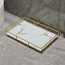 세면대 선반 가벼운 고급 화장품 화장실 욕실 탁상 이중층 수납 사이드테이블, 대형화이트골드그레인트레이601