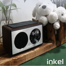 인켈 올인원 오디오 블루투스 FM라디오 USB SD카드 AUX 시계 알람 무선충전-T3, 월넛
