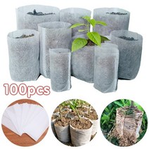 100 pcs 부직포 묘목 가방 정원을위한 다른 크기 생분해 성 친환경 성장 가방, 7x11cm(100개)
