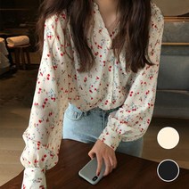 로아 구김없는 벌룬 플라워 쉬폰 블라우스 2Colors