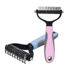 개를위한 애완 동물 고양이 머리 제거 빗 고양이 Detangler 모피 트리밍 Dematting Deshedding 브러시 매트 긴 머리를위한 손질 도구, 분홍, S