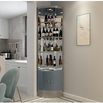 북유럽 양주장 골드 엔틱 양주 코너 장식장 위스키 진열장, 실버화이트(그레이캐비닛+사이드미러센서등포함)