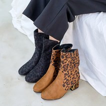 호피무늬 금장말굽 기모안감 옆지퍼 말랑 푹신 발편한 키높이 5cm 미들부츠 654