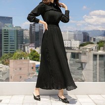 스타일온미 잔플리츠 프릴 스모킹 쉬폰 롱 원피스