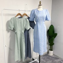 [리즈데이즈] 컴스 모노 시원한 시어서커 체크 허리끈 원피스