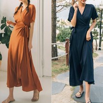 헤링본 여름 롱 비치원피스 쉬폰 반팔 랩 드레스 맥시 데일리 캐주얼 휴양지 빅사이즈 바캉스룩 HC412