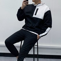 남녀 공용 바람막이 배색 후드 아노락 트레이닝 세트 4컬러 3사이즈