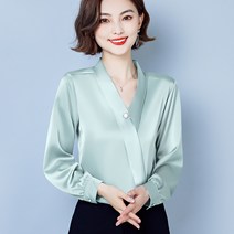 여름 패션 서양풍 브이넥 셔츠 여 쉬폰 디자인 센스 스몰 긴팔 상의