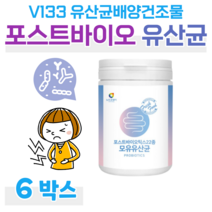 요구르트 맛 포스트 바이오틱스 4세대 유산균 위대한 V133 유산균 배양 건조물 프로 바이오스틱 모유 유래 유산균 가세리 루테리 람노서스 비피더스 균 홈쇼핑 프리미엄 영양제 비교, 6통, 3000mg x 76회 (하루1회)