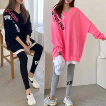 러브포텐 여성 빅사이즈 트레이닝세트 오버핏 브이넥 긴팔티+레깅스 세트 봄가을 츄리닝세트[달콤디저트포함]