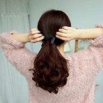 풍성한 포니테일 부분가발 브라운2P 웨딩 촬영 졸업 입학 머리숱 커버가발 스타일링가발 S컬부분가발 뒷머리가발