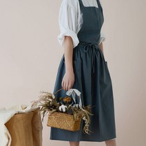 QiYuQoo 워싱 면 문예 범위 스커트 주방 앞치마 베이킹 앞치마 가든 앞치마 카페 앞치마 5색, 푸른 색