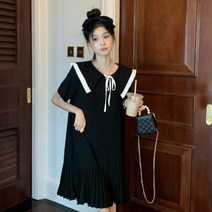 빅 카라 미니 리본 주름 얌전한 플리츠 원피스 냉장고 주수 여름 빅사이즈 아방한 SY