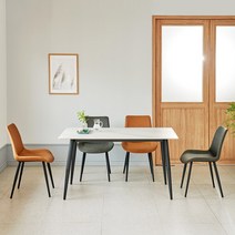 [유씨엠] 에브린 세라믹 4인 식탁세트 (테이블 의자4), 테이블:화이트 / 의자:브라운 4EA