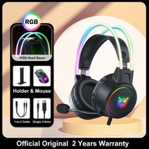 블루투스 이어폰 ONIKUMA X15 Pro RGB 헤드 빔 게임용 헤드폰 마이크 포함 PS5 스위치 용 3.5mm 내구성 스테레오 서라운드 헤드셋 게이머, [03] with Holder Mouse