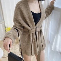 HIPS 여성 골지 벨트 루즈핏 니트 가디건 3color