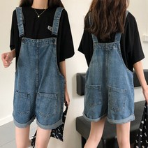 중청 와이드핏 데님멜빵바지 여성반바지 귀염 코디